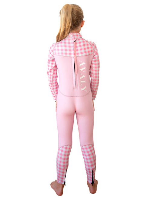 Kids Long Wetsuit in Pink Gingham